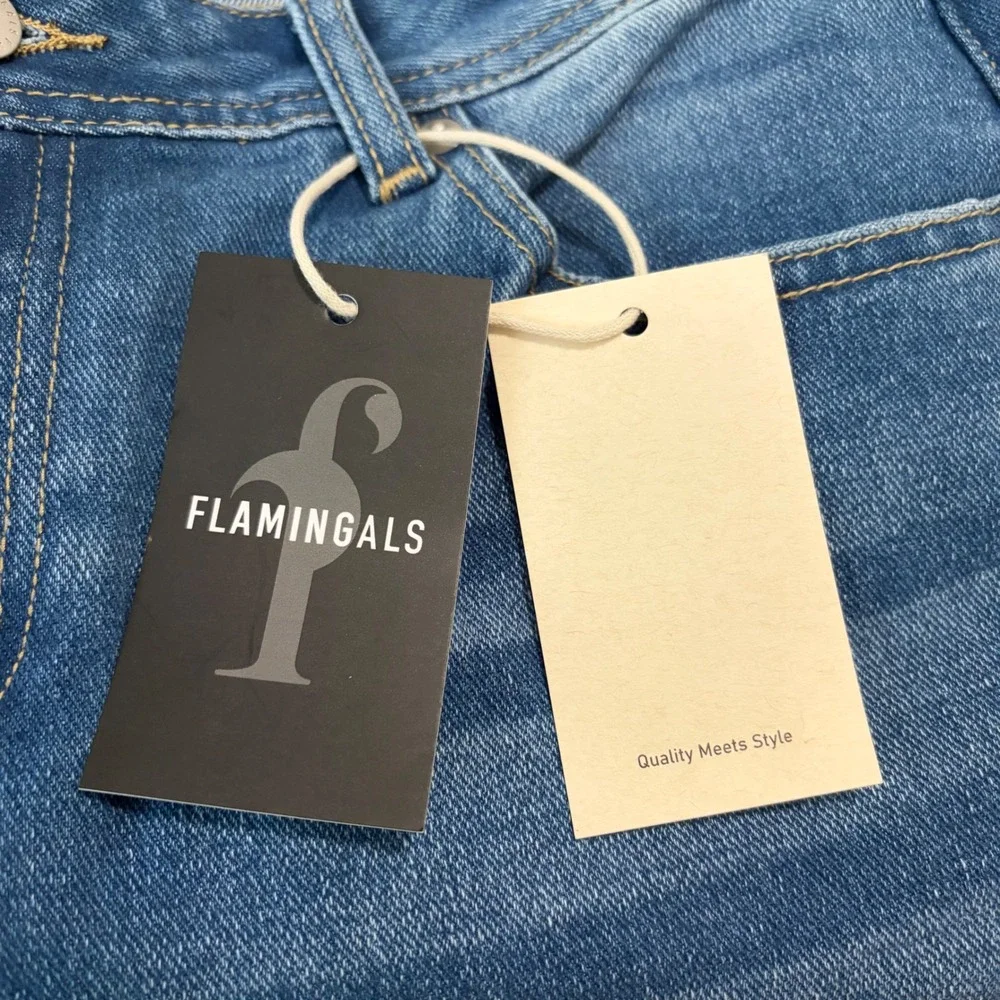 NEW Flamingals High Rise Straight Leg Jeans XL Medium Wash Blue 32X30 #86773